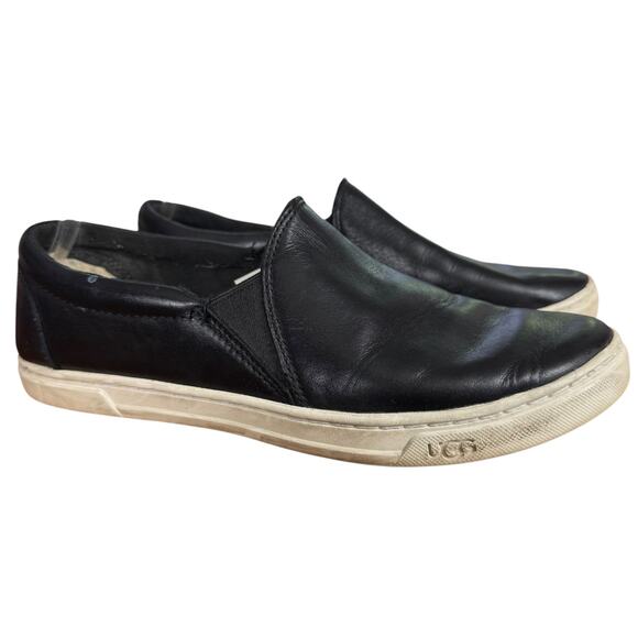 Ugg Kitlyn Womens Black Smooth Leather Slip On Loafers Flats Shoes Minimalist 7 - Picture 1 of 16